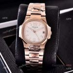 Swiss Quality Replica Patek Philippe Nautilus Womens Watch Rose Gold White Face